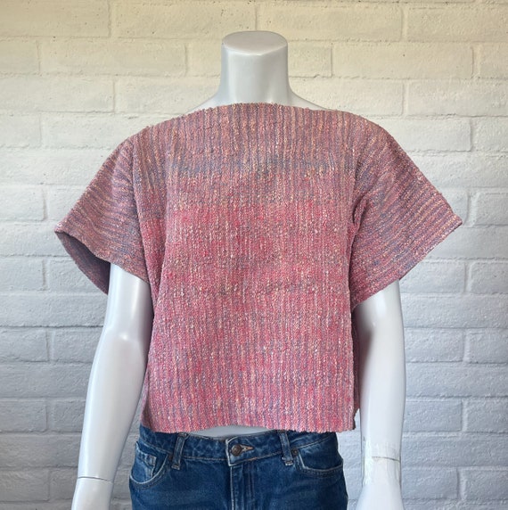 80s Hand Woven Top - Vintage Pink Woven Sweater S… - image 2