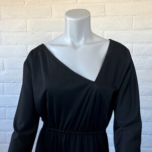 70s Victor Costa Dress Vintage Long Black Jersey Dress Sleek 1970s Black Dress w Asymmetrical Neckline & Slit Skirt M L image 5