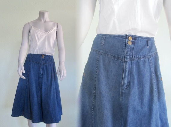 80s Denim Skirt - Vintage Jean Skirt by French Nav