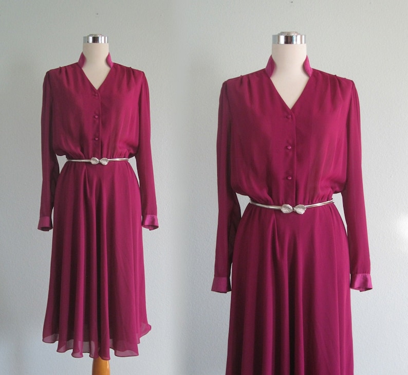 80s Midi Dress Vintage Magenta Dress by Charlotte Ford Boutique Vintage 1980s Dress M Chic 80s Cocktail Dress