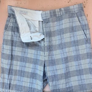 70s Corbin Pants - Vintage 1970s Blue Plaid Trousers High Waist Golf Pants L