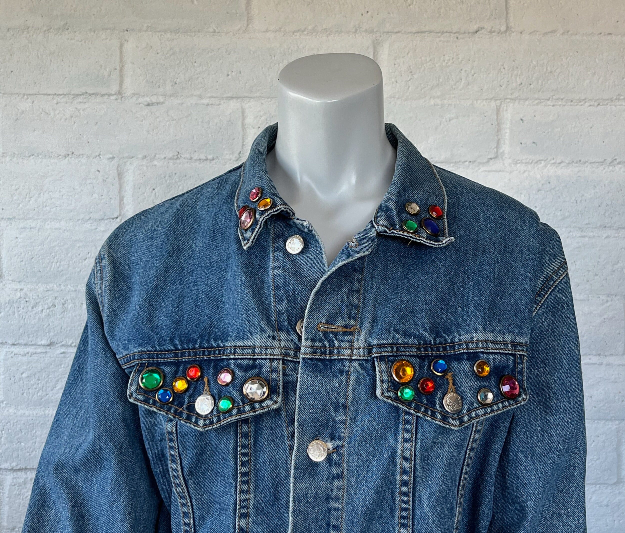 90s Bejeweled Jean Jacket - Vintage Denim Jacket Colorful 90s Bejeweled Jean Jacket - Vintage Denim Jacket Colorful