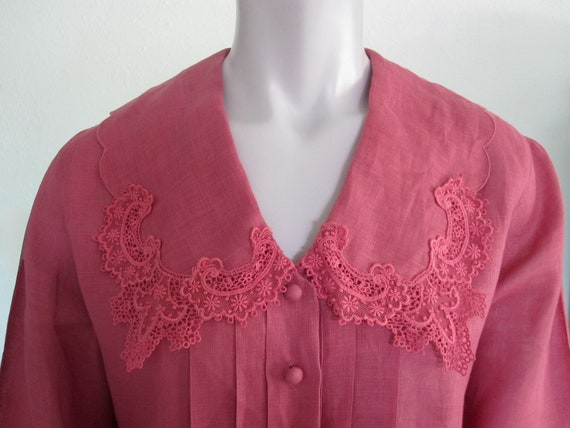 80s Linen Blouse - Vintage Pink Linen Shirt with … - image 3