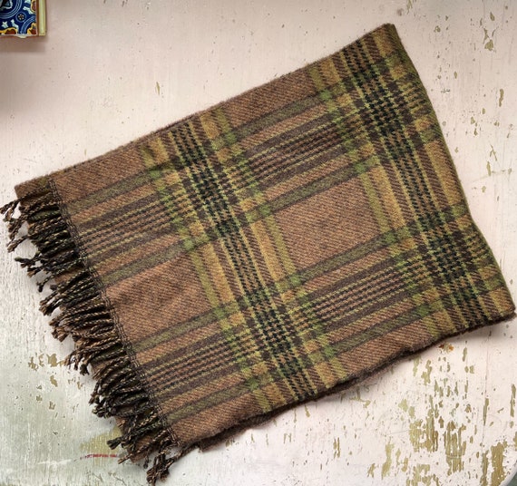 90s Wool Scarf - Vintage Brown Plaid Scarf in Pur… - image 2
