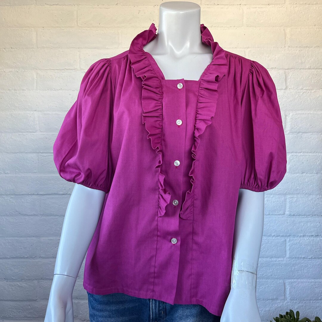 LAST CHANCE Pink Ruffle Blouse - Vintage 80s Pitchfork Brand Western ...