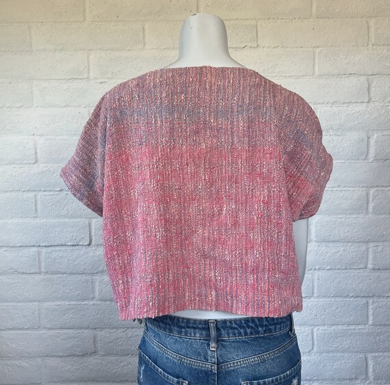 80s Hand Woven Top - Vintage Pink Woven Sweater S… - image 6