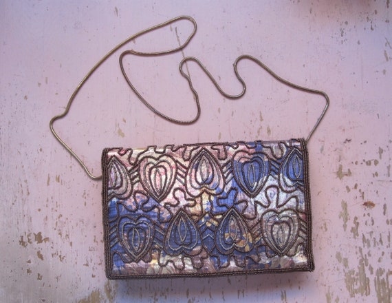 80s Magid Handbag - Vintage Beaded Floral Clutch … - image 1