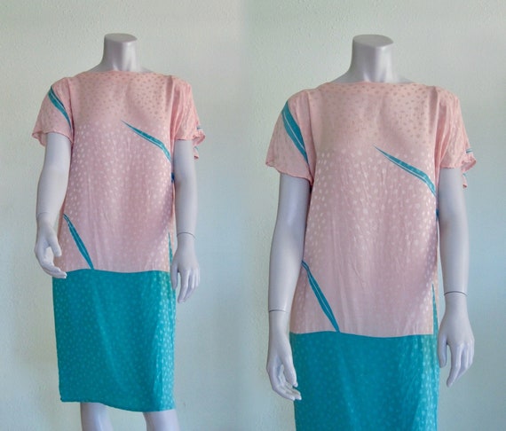 Flora Kung Dress - Pretty 80s Pastel Silk Dress -