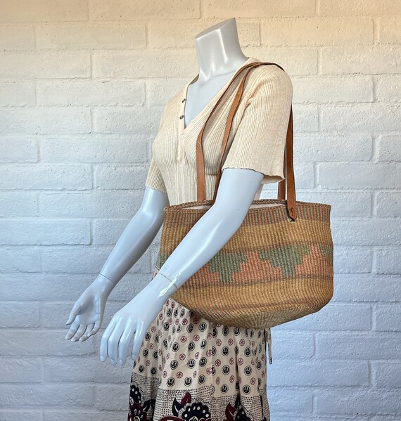 80s Sisal Tote - Vintage Woven Jute Market Bag So… - image 1