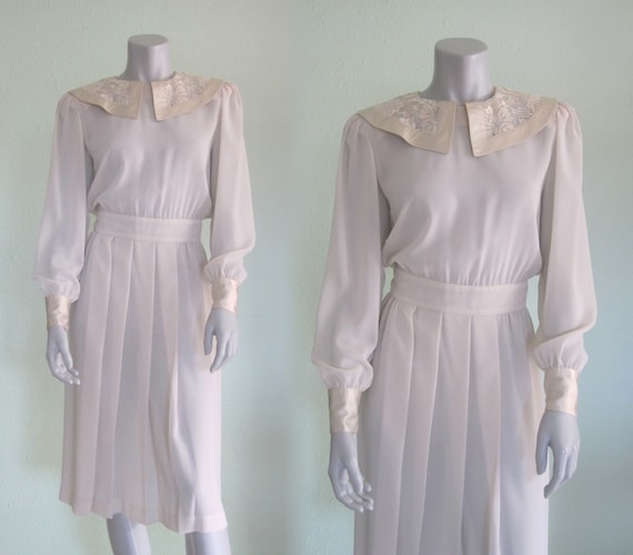 Albert Nipon Dress - Chic 80s Sheer White Dress wi