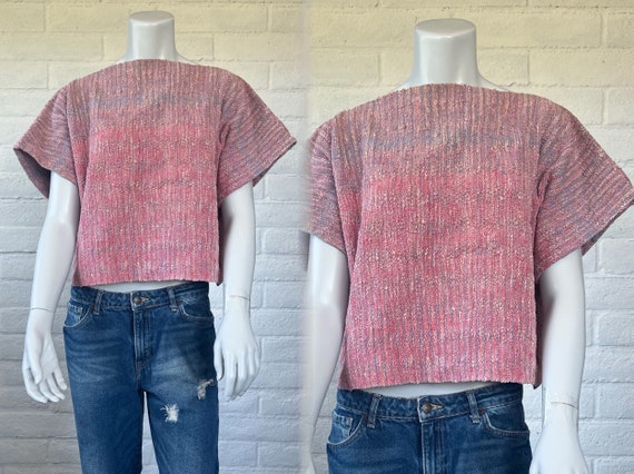 80s Hand Woven Top - Vintage Pink Woven Sweater S… - image 1