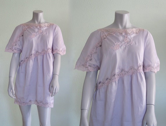 Bill Tice Nightgown - Pretty 70s Lavender Satin Ni