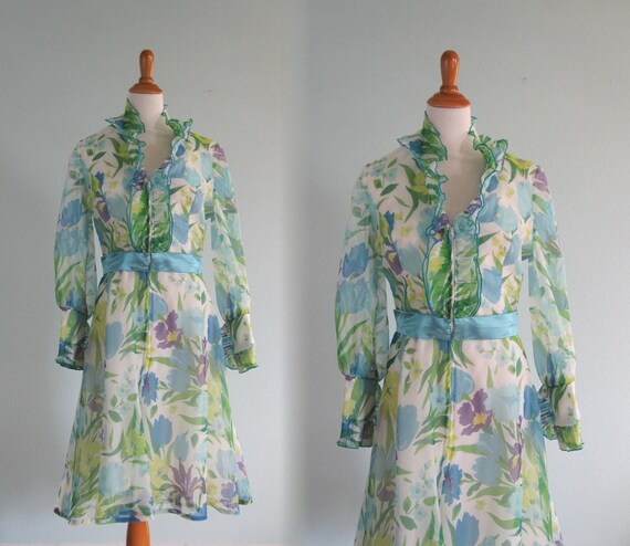 70s Bill Tice Dress - Vintage Ruffled Floral Hoste