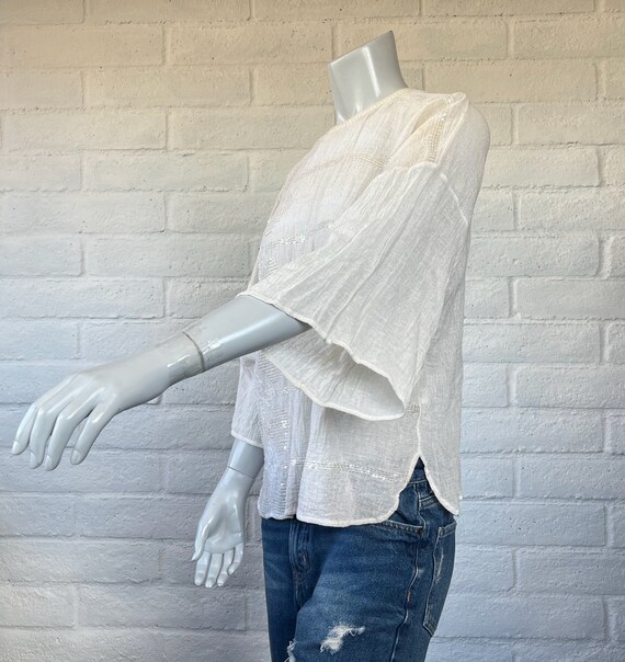 80s White Gauzy Top - Vintage Becky Bisoulis Sequ… - image 3