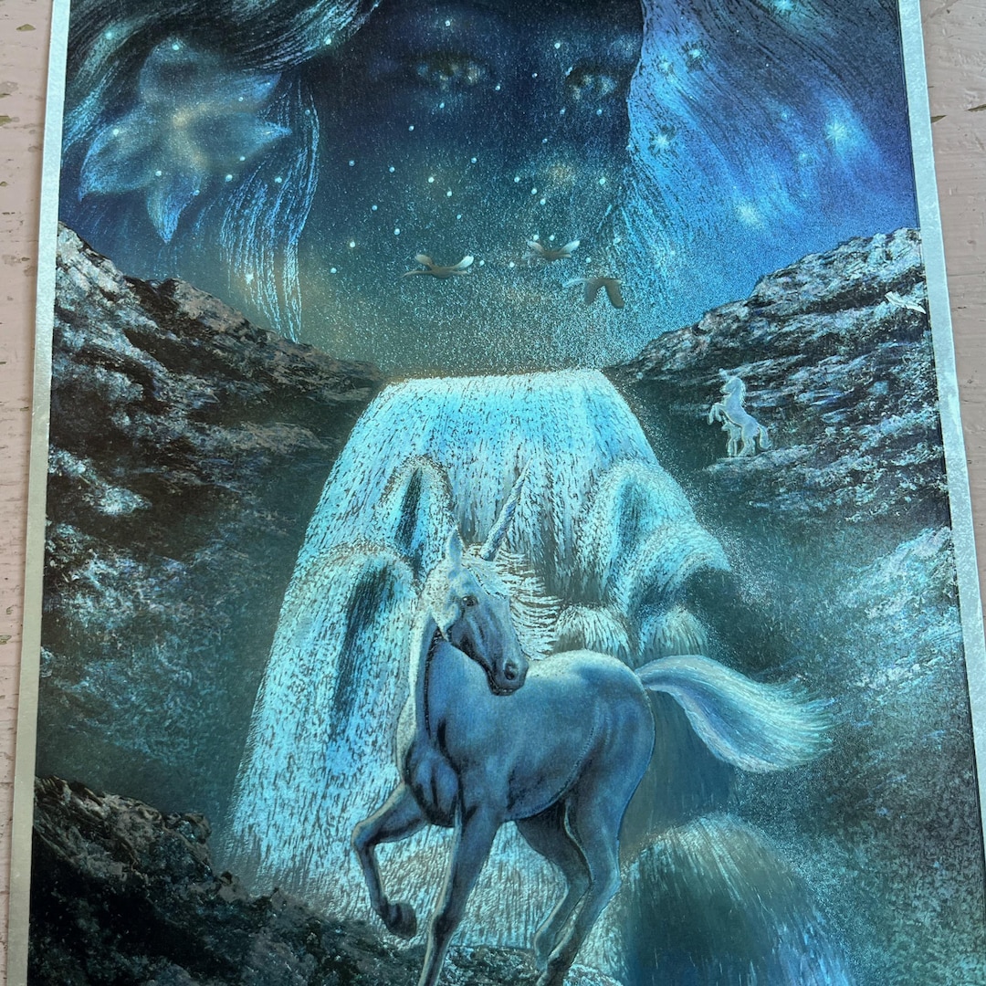 90s Unicorn Fantasy Art - Vintage Dufex Foil Print Secret of the