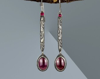 Capturing Chaos - Rhodolite Garnet and Tourmaline Sterling Silver Earrings