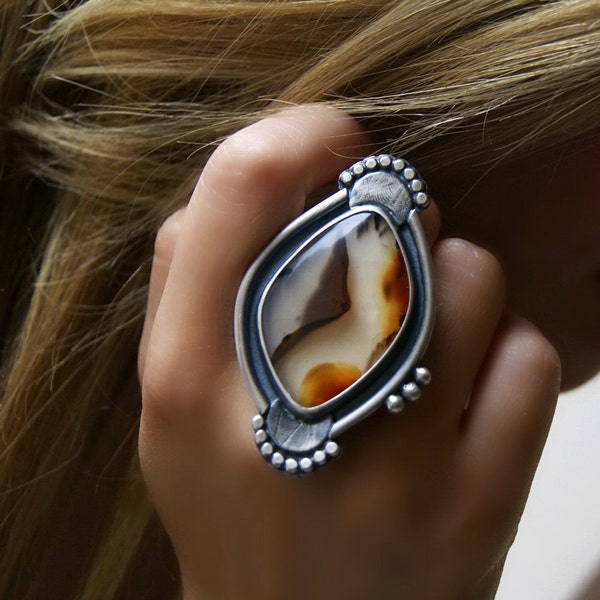 RESERVED - Oasis Found -  Montana Agate Sterling Silver Ring