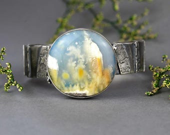Gliding Through the Sky - Plume Agate Sterling Silver Cuff