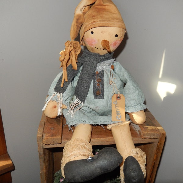 Primitive grungy finished stuffed snowman (snowgirl), 24" tall, primitive decor, rustic, winter decor,  plushie, handmade