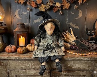 Primitive Witch Doll: Handmade Halloween Decor, 21"