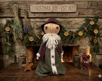 Primitive Standing Santa Claus Doll, 18",  Christmas Winter Decor, Handmade Old St. Nik