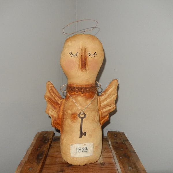 Primitive grungy finished angel, 16" tall, primitive decor, rustic, all season, plushie, handmade