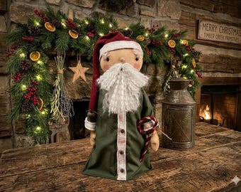 Primitive finished standing Santa Claus doll, 18" Rustic Christmas Decor