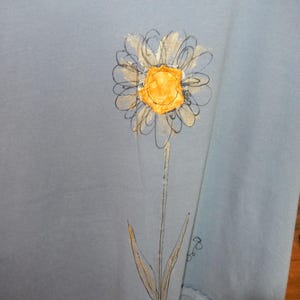 Women&#39;s 2XL short sleeve v neck cotton hi-low t-shirt, blue, hand painted flower, wearable art, beach cover up, comfort colors