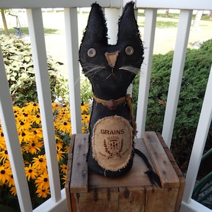 Primitive cat stuffed doll 18 inch finished, grungy, stands alone, rustic cat, handmade