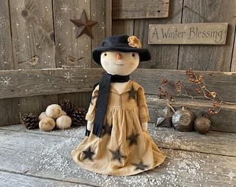 Primitive Snowman (Snow Girl) Doll: Handmade, Winter Primitive Decor