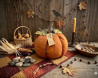 Primitive Fall Pumpkin: 11"x11", Handmade