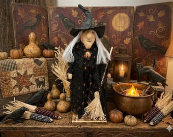 Primitive Standing Witch Doll: 26", Rustic Halloween Decor