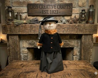 Primitive Standing Snowman Girl Doll: Winter Decor, Handmade Art