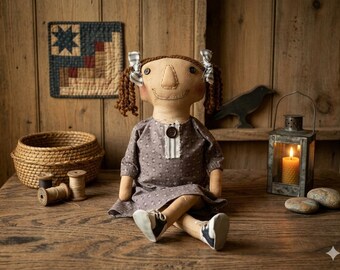 Handmade Primitive Girl Doll:  All Season Decor