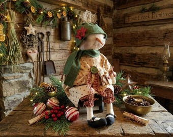 Primitive Snowman Girl Doll: Handmade Art, Winter Decor