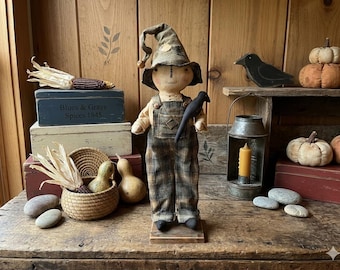 Primitive Standing Scarecrow Doll: Fall Decor, Handmade Art