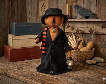 Primitive Standing Pumpkin Doll:  Handmade Fall Farmhouse Decor