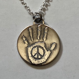 Silver Peace and Palm Etched Pendant Necklace Amulet Sterling Silver - Ready to Ship