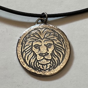 Silver Lion Etched Pendant Necklace Amulet Sterling Silver - Ready to Ship