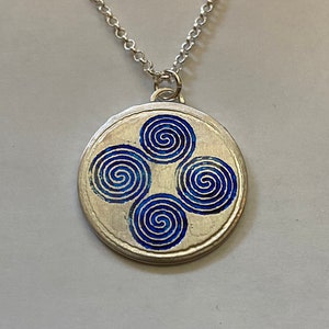 Silver Celtic Spiral Etched Pendant Necklace Amulet Sterling Silver - Ready to Ship