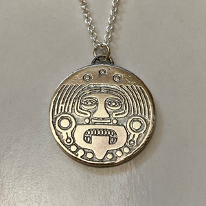 Silver Maya Face Mask Etched Pendant Necklace Amulet Sterling Silver - Ready to Ship