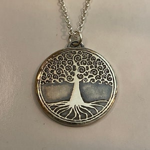 Silver Tree of Life Etched Pendant Necklace Amulet Sterling Silver - Ready to Ship