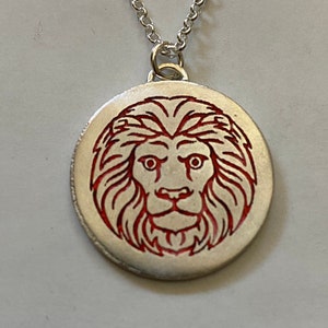 Silber Roter Löwe Anhänger Halskette Amulett Sterling Silber - Versandfertig