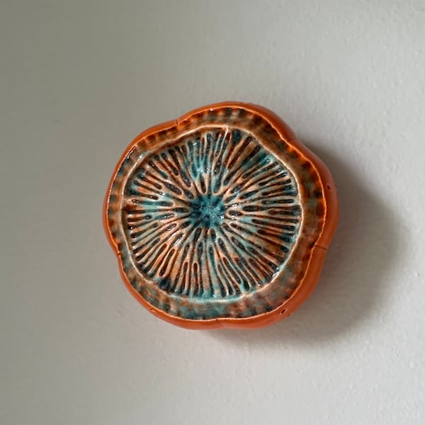 Ceramic Wall Art Orange and Blue Sea Urchin Pod 21