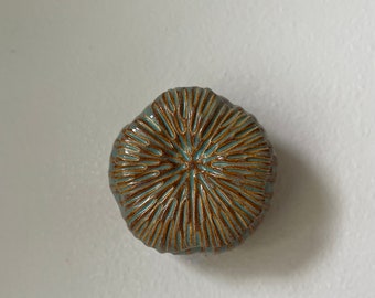 Ceramic Wall Art Green and Brown Sea Poppy Pod 14