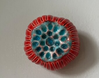 Ceramic Wall Art Red and Blue Flower Pod 39