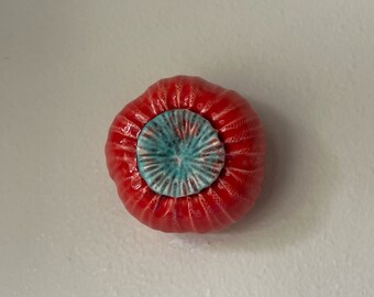 Ceramic Wall Art Red and Blue Sea Poppy Pod 1