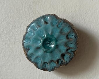 Ceramic Wall Art Matte Turquoise and Brown Anemone Bloom Pod 5