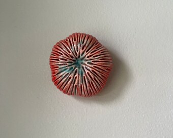 Ceramic Wall Art  Red and Blue Coral Garden Pod 13