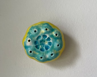 Ceramic Wall Art Yellow and Light Blue Sea Spore Pod 12